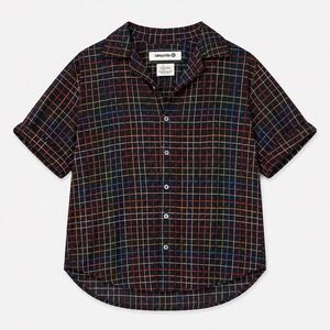 Pride Rainbow Grid Black‎ Soft Rayon Shirt Glitter Buttons Small Maximalist